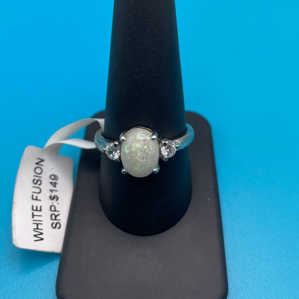 White Fusion Crystal  .925 Silver Ring Size 10 - NEW
